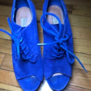 blue wedge heel booties